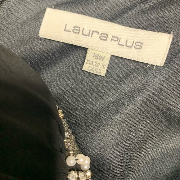 LAURA PLUS Maxi Occasional/Cocktail Gown With Plunging Beaded Neckline Black 16W - Picture 9 of 11